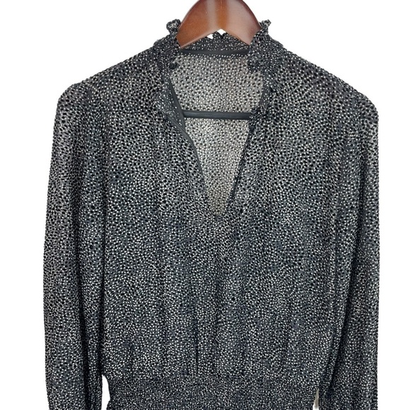 WHBM | Black Flocked Soft Dot Blouson Dress New - Picture 2 of 10